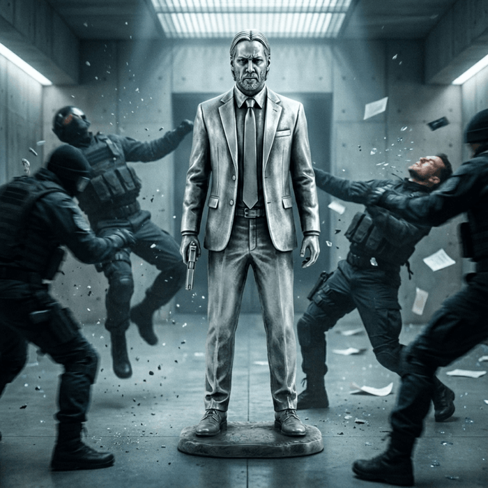 Suited Assassin Silver Statue detail 2